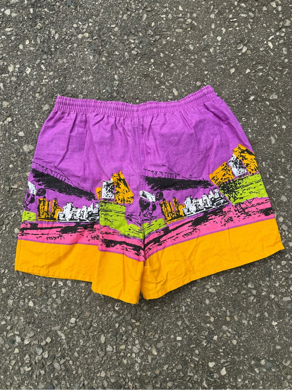 Vintage Men's Purple & Yellow Printed Surf Board Shorts - Picture 2 of 3